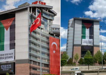 CHP Genel Merkezi’ne Filistin bayrağı asıldı