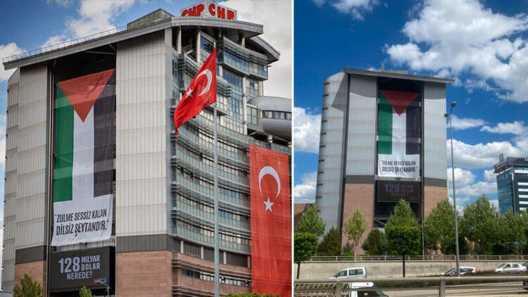 CHP Genel Merkezi’ne Filistin bayrağı asıldı