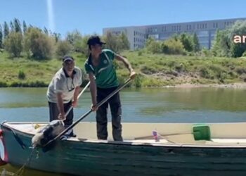 Köpeği batması için taşla birlikte poşet içinde akarsuya attılar