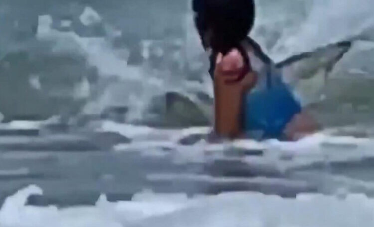 Denize giren çocuk köpek balığından böyle kaçtı