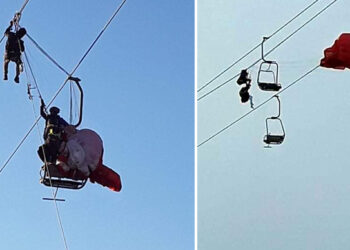 Paraşütçüler teleferik telesiyej hattında asılı kaldı
