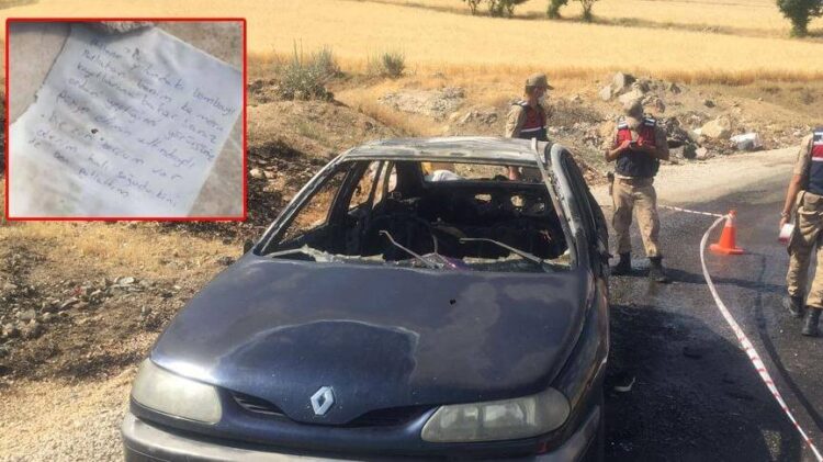 Yanan aracın yanında not bulundu: 4 bombayı ben patlattım