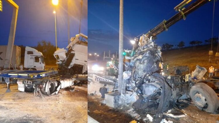 TEM’de korkunç kaza: Sürücü kabini paramparça oldu