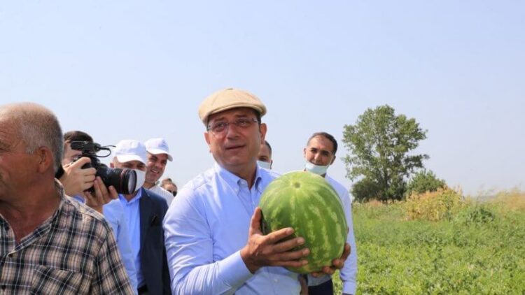 Kasketini taktı, yılın ilk hasadını çiftçilerle birlikte yaptı