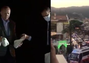 Erdoğan, cayır cayır yanan Marmaris’e konvoyla girip çay fırlattı