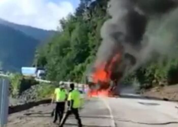 Bozkurt’a yardım malzemesi taşıyan TIR’da yangın