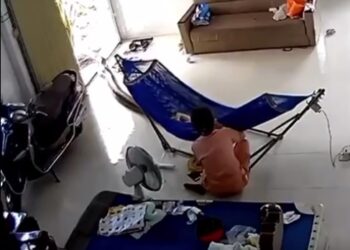 Bebeğiyle sallanırken, yaklaşan dev yılanı son anda fark etti