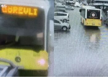 Dev dalga İETT otobüsünün camını kırdı