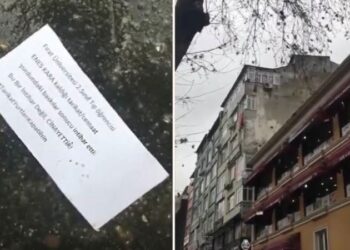 Apartmandan sokağa ‘tarikat yurtları kapatılsın’ yazılı kağıtlar atıldı