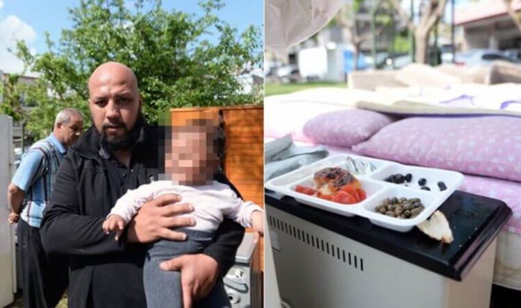 Evden çıkartılan çift, 9 aylık bebekleriyle parka sığındı