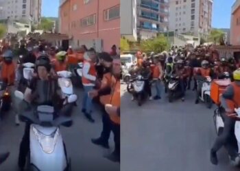 Yüzlerce motokurye, iş cinayetinde yaşamını yitiren arkadaşlarını uğurladı