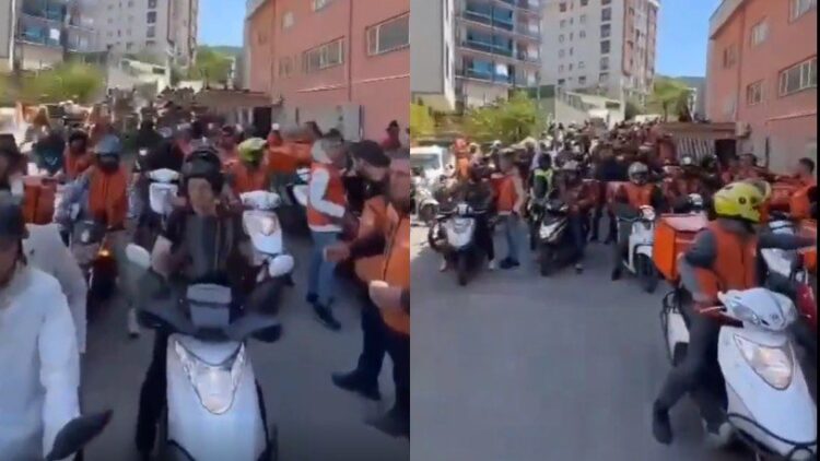 Yüzlerce motokurye, iş cinayetinde yaşamını yitiren arkadaşlarını uğurladı