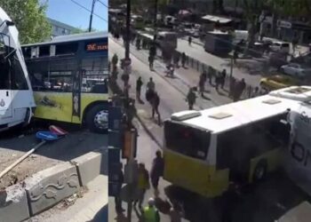 Fatih’te tramvay ile İETT otobüsü çarpıştı