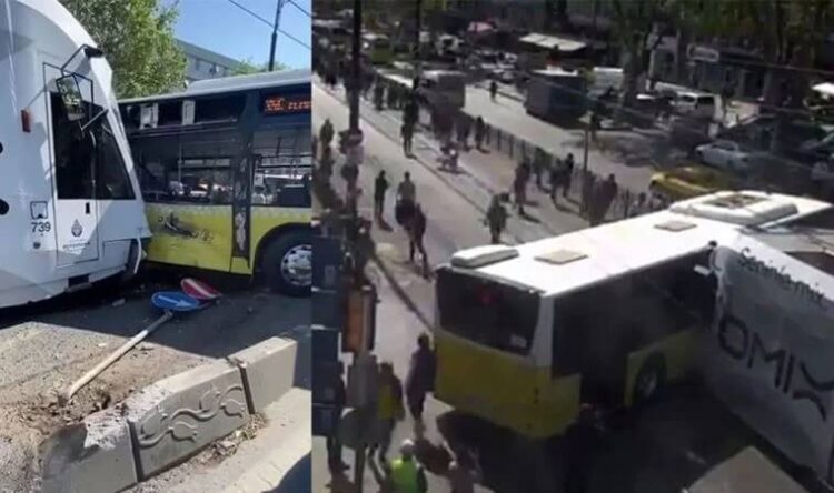 Fatih’te tramvay ile İETT otobüsü çarpıştı