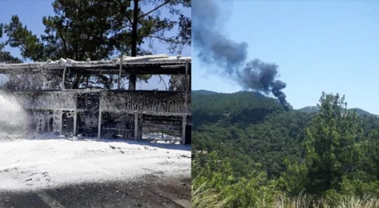 Otobüste başlayan yangın ormana sıçradı