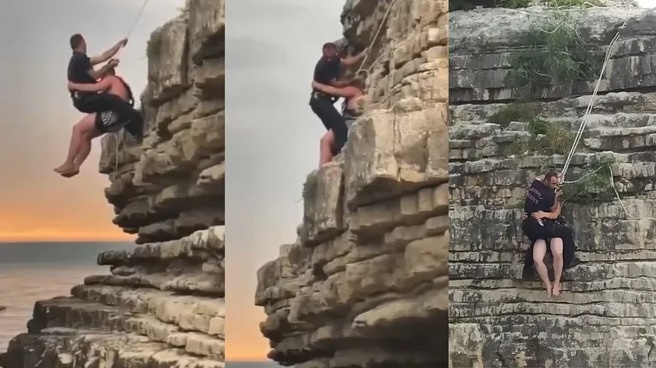 Çıktığı kayalıktan denize atlayamayınca itfaiye çağırdı