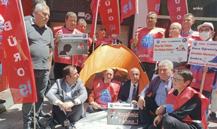 Büro-İş’ten artan kira fiyatlarına çadırlı protesto
