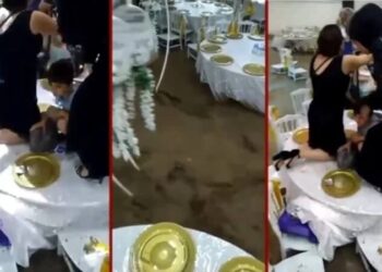 Sele düğünde yakalandılar, masaların üzerine çıkarak kurtuldular