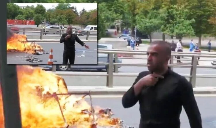 Meclis’in önünde çekçekini yakarak zamlara isyan etti