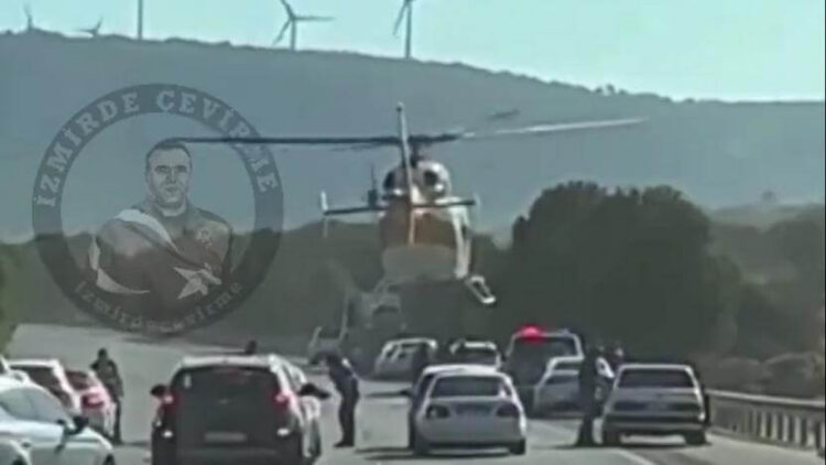İzmir’de otoyolun ortasına helikopter indirildi