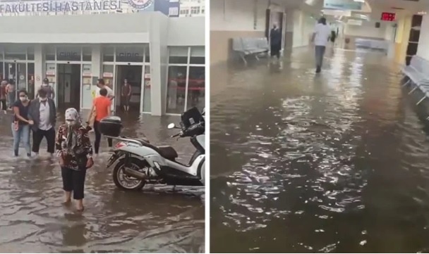 Sağanak nedeniyle Ege Üniversitesi Hastanesi’ni su bastı
