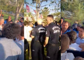Saadet Partisi’nin programına engel olan zabıtalara polisten müdahale