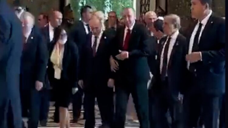 İkili görüşme öncesi Erdoğan ve Putin kol kola yürüdü