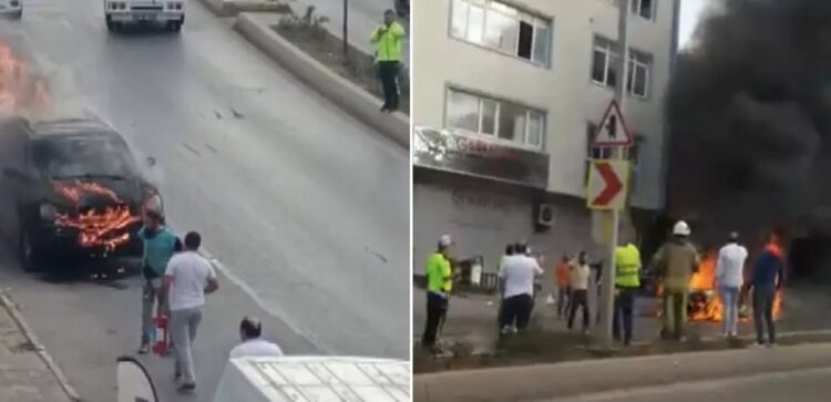Otomobilini yakıp bıçakla polise saldıran şahıs vurularak öldürüldü!