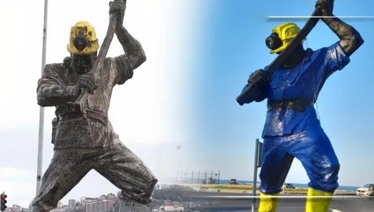 Madenci Anıtı’nı sarı-maviye boyayan belediyeye heykeltraştan tepki