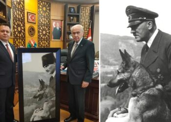 MHP İl Başkanı, Hitler’in ‘Atatürk montajlı’ fotoğrafını Bahçeli’ye hediye etti