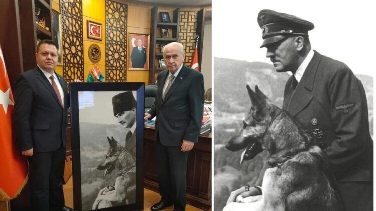 MHP İl Başkanı, Hitler’in ‘Atatürk montajlı’ fotoğrafını Bahçeli’ye hediye etti