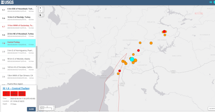 ABD Jeoloji Araştırmaları Kurumu: Depremin büyüklüğü 7,8