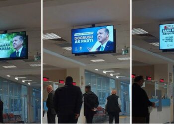 Belediye binasında AKP seçim reklamı