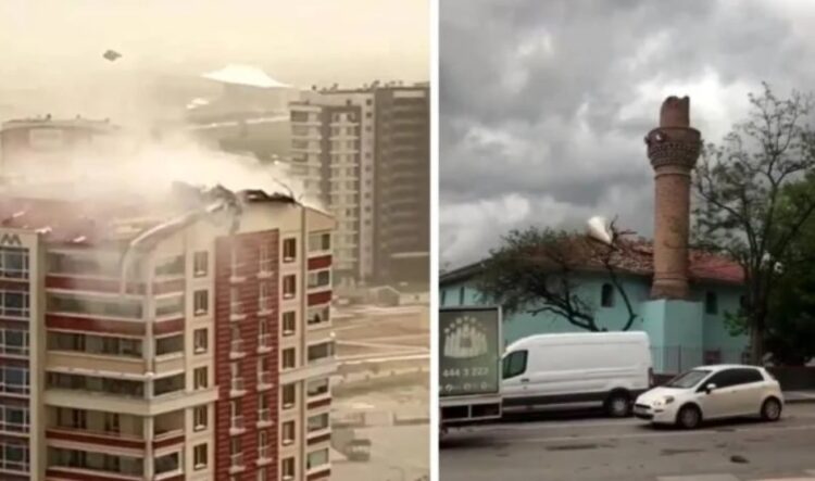 Ankara’da şiddetli rüzgar: Minare yıkıldı, çatılar uçtu!