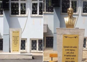 Atatürk büstüne balyozlu saldırı
