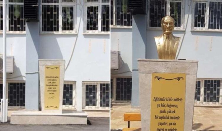 Atatürk büstüne balyozlu saldırı