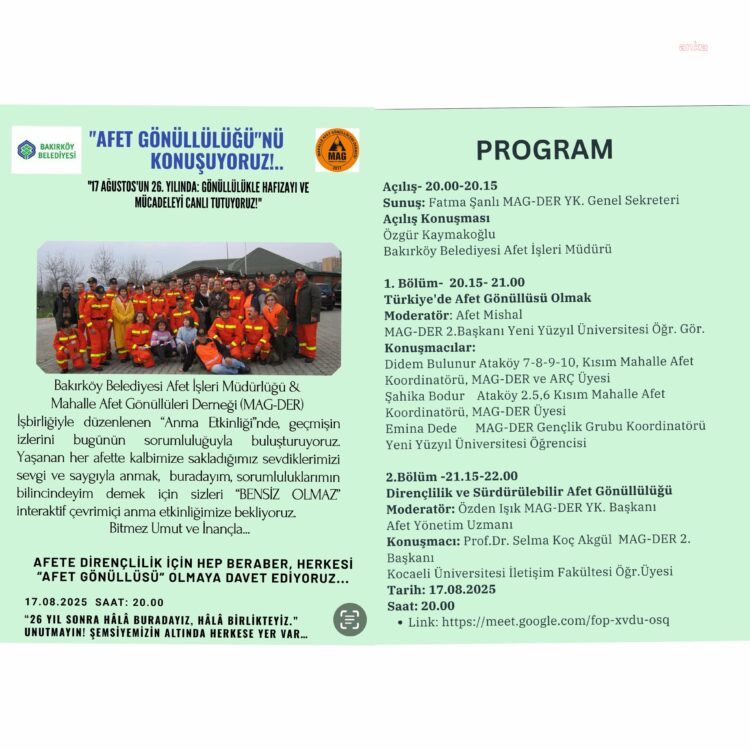 Marmara Depremi’nin 26’ncı yılında afet gönüllüğü konuşulacak