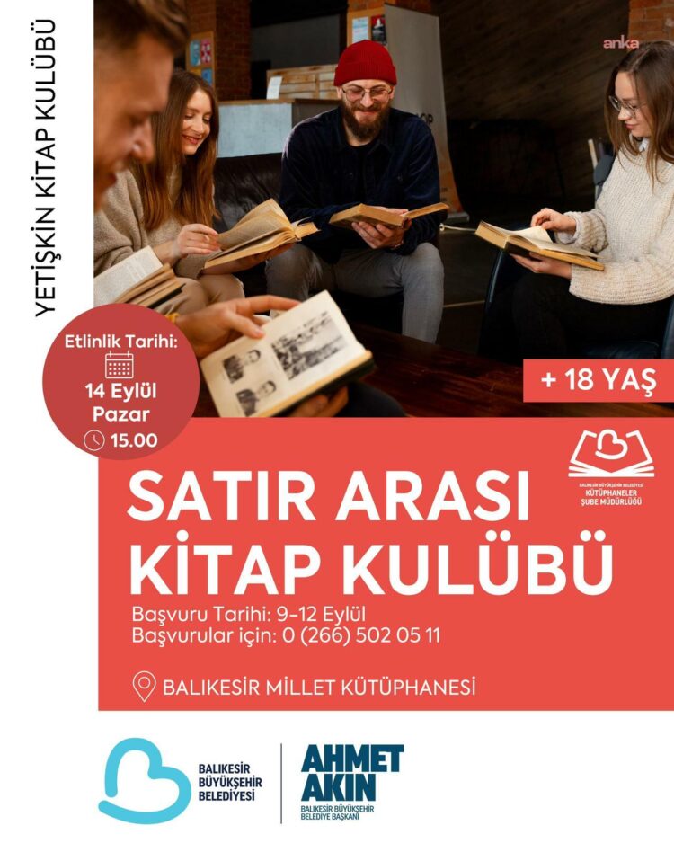 Balıkesir Büyükşehir Belediyesi, kitap tutkunlarını “Satır Arası Kitap Kulübü”nde buluşturacak