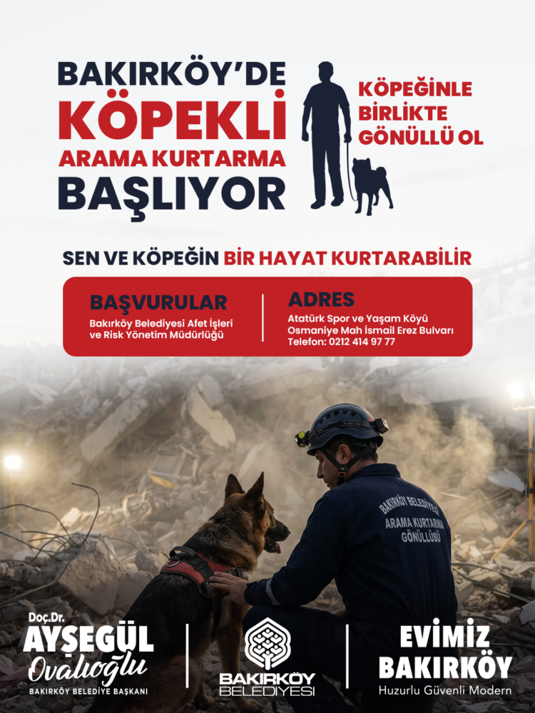 Bakırköy’de köpekli arama kurtarma gönüllüleri aranıyor